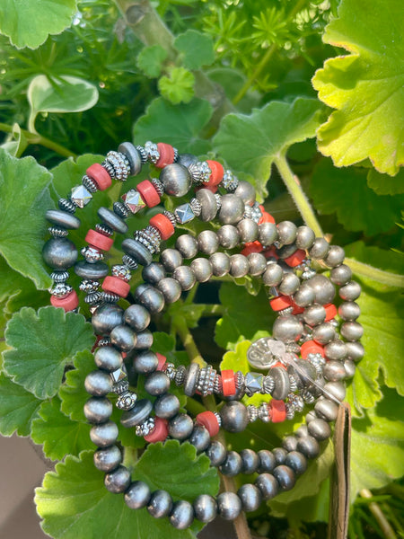 Silver mixed bead bracelet set