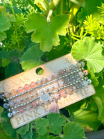 Colorful and gold bead charm bracelet stack