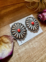 Large Concho Earrings with Red Spiny Oyster – Sterling Silver