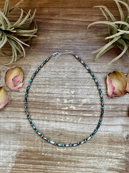 14.5-Inch Turquoise Rondelle & Sterling Torpedo Bead Choker