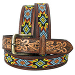 HILASON Western Genuine Leather Belt for Men Women Cowboy Cowgirl Handmade Unisex Full Grain Heavy Duty Tooled Beaded Belt