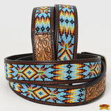 HILASON Western Genuine Leather Belt for Men Women Cowboy Cowgirl Handmade Unisex Full Grain Heavy Duty Tooled Beaded Belt