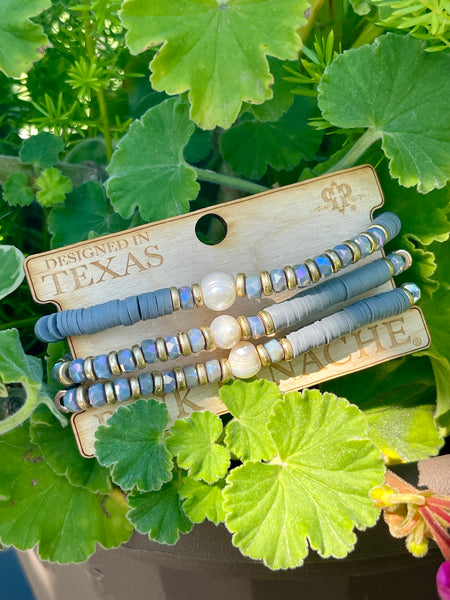 Gray and pearl bead bracelet set