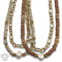 Disc bead and gold chain two strand necklace
