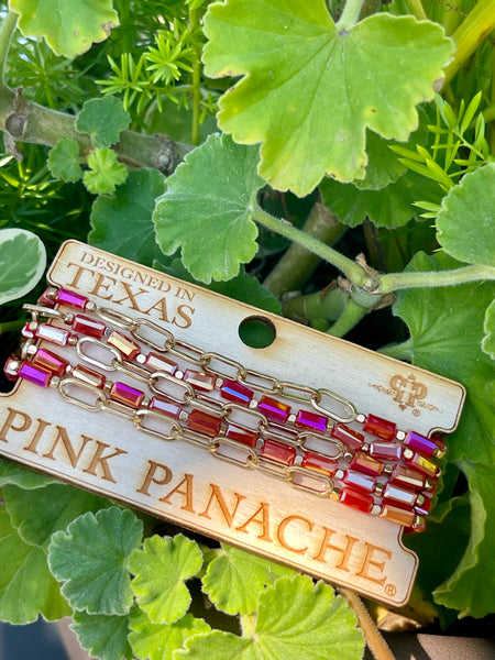 Red bead and gold chain bracelet set