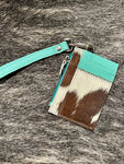 Turquoise Cowhide Card Wallet Wristlet