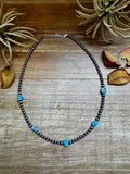 Golden Hill Turquoise & Sterling Silver Pearl Necklace – 16" + Extender