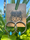 Textured circle and stone earring