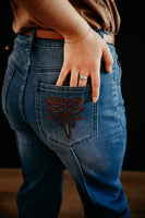 Boot Stitch Pocket Raw Hem Straight Leg Jeans