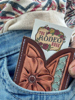 Front Pocket Hand Tooled Leather Wallet with a Flower and Southwest Bar