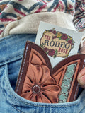 Front Pocket Hand Tooled Leather Wallet with a Flower and Southwest Bar