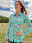 Women's Wrangler Retro® Long Sleeve Southwestern Stripe Western Snap Shirt In Green Print