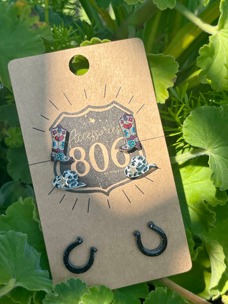 Western horseshoe theme post earrings set