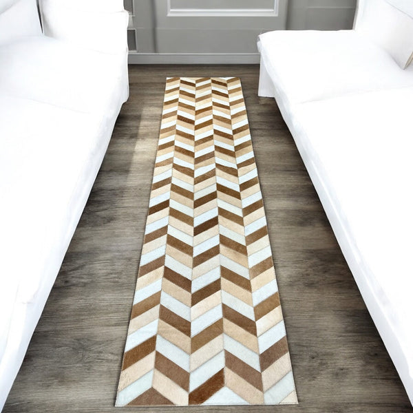 Tan cowhide patchwork runner rug 8x2’