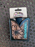 Hand Tooled Leather Boot Wallet with Flower and Southwest Bar - Dixies Western Wear 