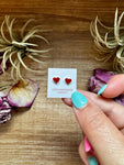 Mini Heart Stud Earrings – Red Inlay – Sterling Silver – Zuni Made