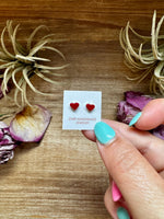 Mini Heart Stud Earrings – Red Inlay – Sterling Silver – Zuni Made