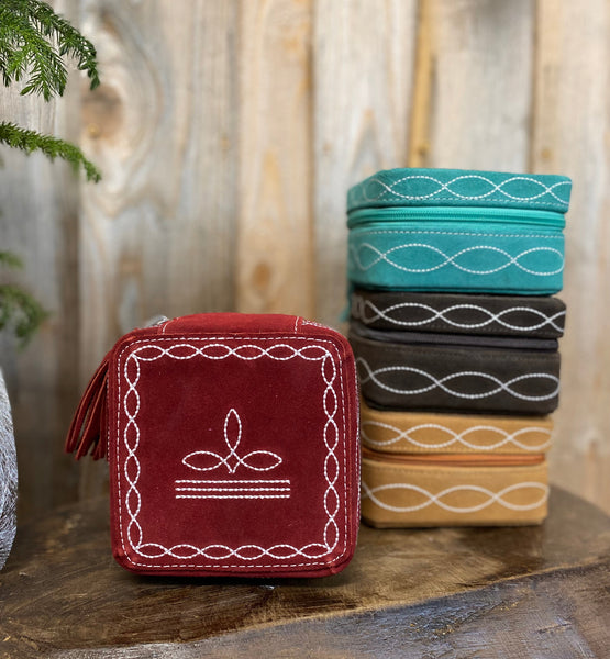 Cherry Bootstitch Suede Leather Mini Jewelry Box