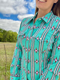 Women's Wrangler Retro® Long Sleeve Southwestern Stripe Western Snap Shirt In Green Print