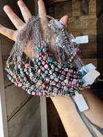 Paperclip Chain Necklace – 4mm Sterling Silver Pearls & Pink-Blue Sea Sediment – 16.5"