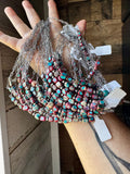 Paperclip Chain Necklace – 4mm Sterling Silver Pearls & Pink-Blue Sea Sediment – 16.5"