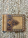 Brown Tooled Money Clip Wallet