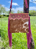 Pink Fringe Tooled Hide Crossbody