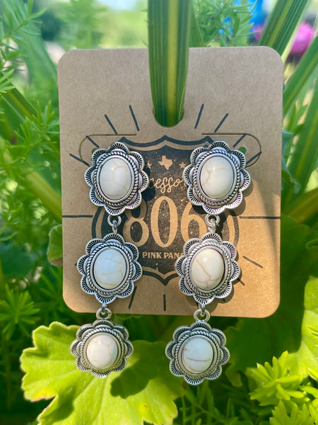 Triple stone scalloped concho earrings