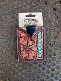 Hand Tooled Leather Boot Wallet with Flower and Southwest Bar - Dixies Western Wear 