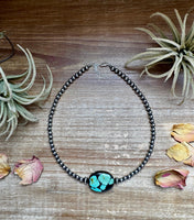 15-Inch Sterling Silver Pearl Necklace with Turquoise – One-of-a-Kind
