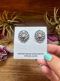 Concho Stud Earrings with Pink Conch – Sterling Silver