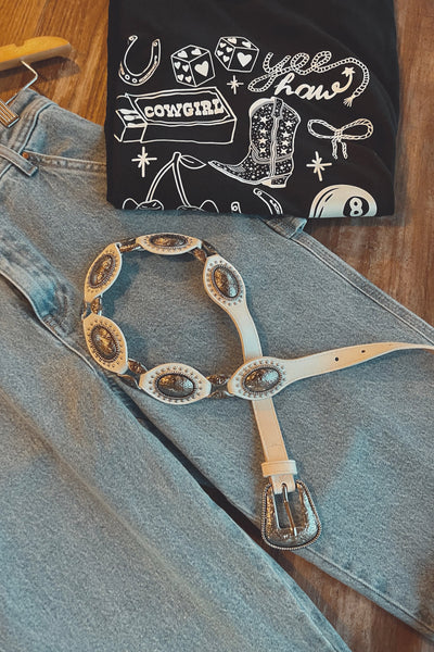 The Talia Western Concho Belt in White