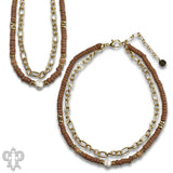 Disc bead and gold chain two strand necklace