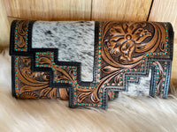 Turquoise Tooled Cowhide Wallet