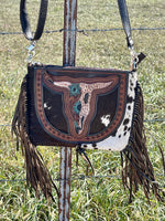 Bull Skull Fringe Crossbody Purse