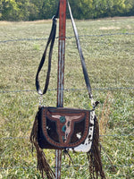 Bull Skull Fringe Crossbody Purse