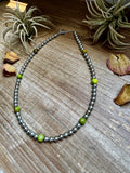 Silver-Plated Chain Necklace – 6mm Beads & 8mm Green Variscite – 18.5"