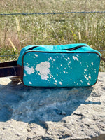 Turquoise Cowhide Cosmetic Bag