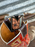 Hand Tooled Leather Boot Wallet with Flower and Southwest Bar - Dixies Western Wear 