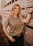 Turquoise Stone Scrub Top - Dixies Western Wear 