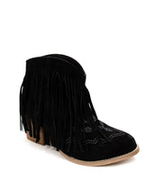 Amos Fringe Ankle Bootie in Black Suede