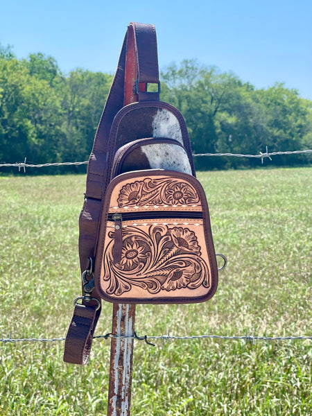 Tooled Leather Cowhide Crossbody