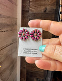Cluster Earrings – Dark Pink Opal & Sterling Silver