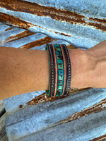 Beaded Turquoise Tooled Cuff