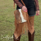 Bessie Cowhide Suede Fringe Purse by Countryside Co.
