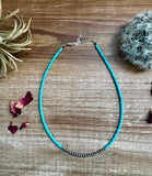 3 mm Sterling Silver Pearls choker with magnesite darker turquoise heishi - western jewelry