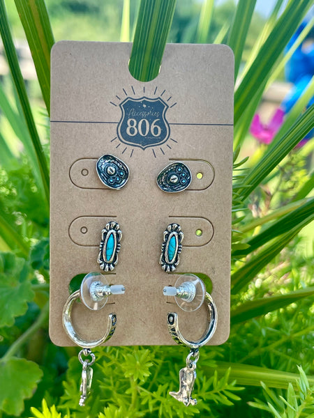Western boot theme hoop and post earring set