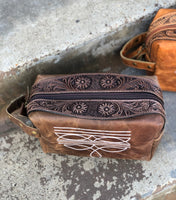 Brown Bootstitch Tooled & Leather Toiletry Bag