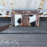 Adeline Cowhide Tooled Leather Wallet Wristlet - Dixies Western Wear 