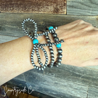 Western Bow Bracelet Set with Turquoise Accent Beads